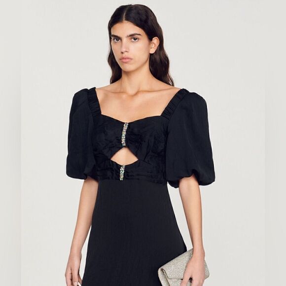 Sandro Black Puff Sleeve Dress - Picture 1 of 9